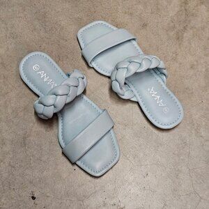 Braided Strap Light Blue Square-Toe Womens Sandals